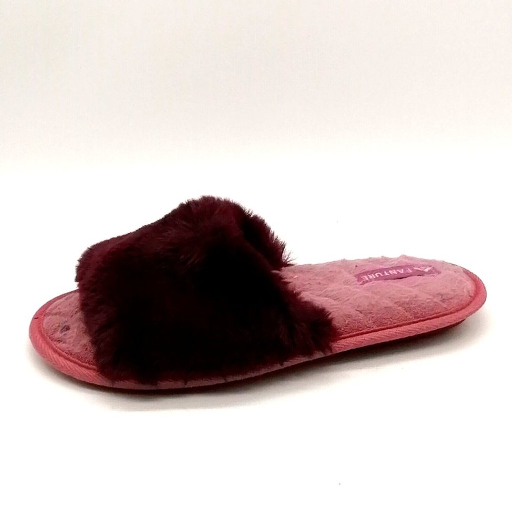 Fanture Womens Slide Slipper Plum Faux Fur‎ Quilted Cushion Insole Flat Heel 7-8